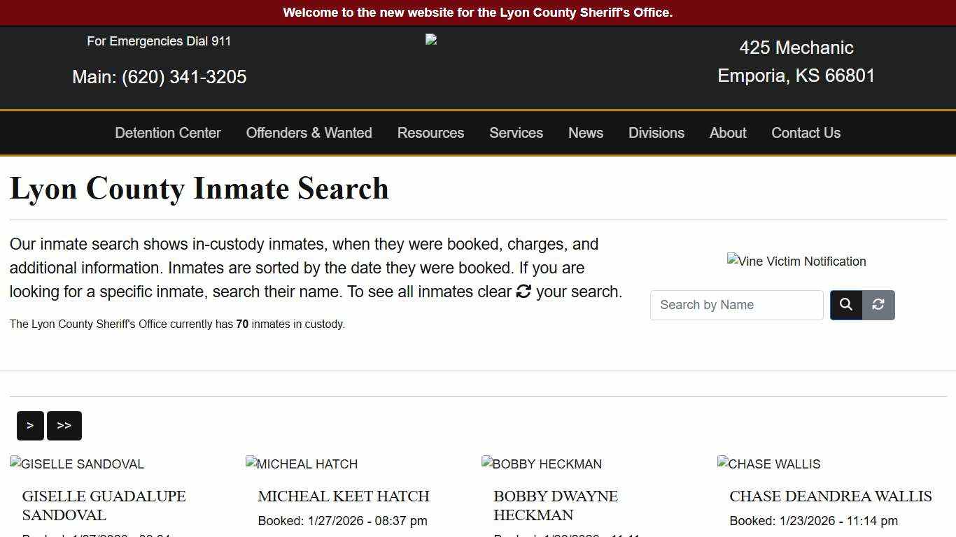 Inmate Search - Lyon County Sheriff's Office
