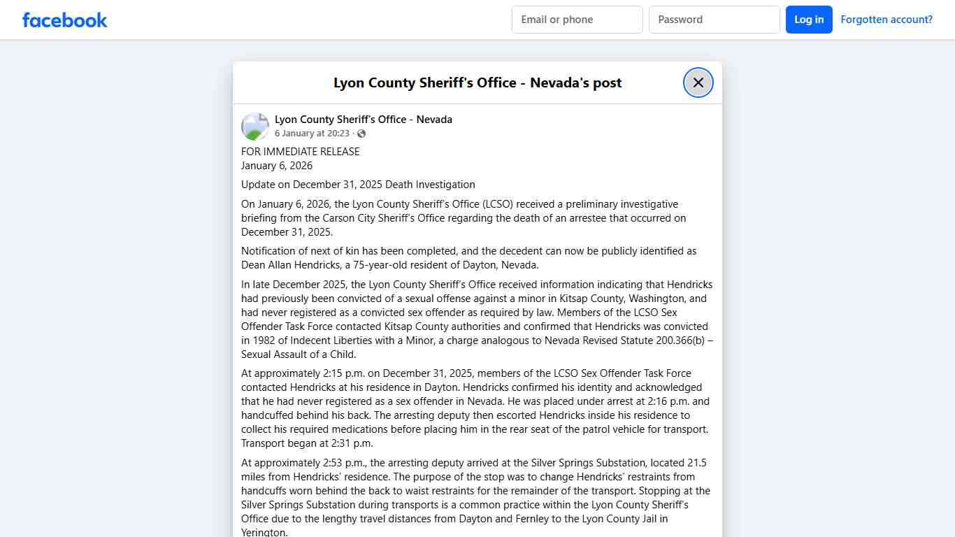 FOR IMMEDIATE... - Lyon County Sheriff's Office - Nevada Facebook